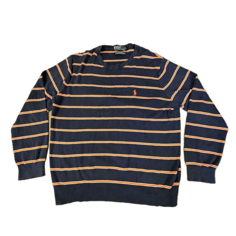Polo Ralph Lauren Sweater Men Large Pullover VTG Striped Pima Cotton Preppy City